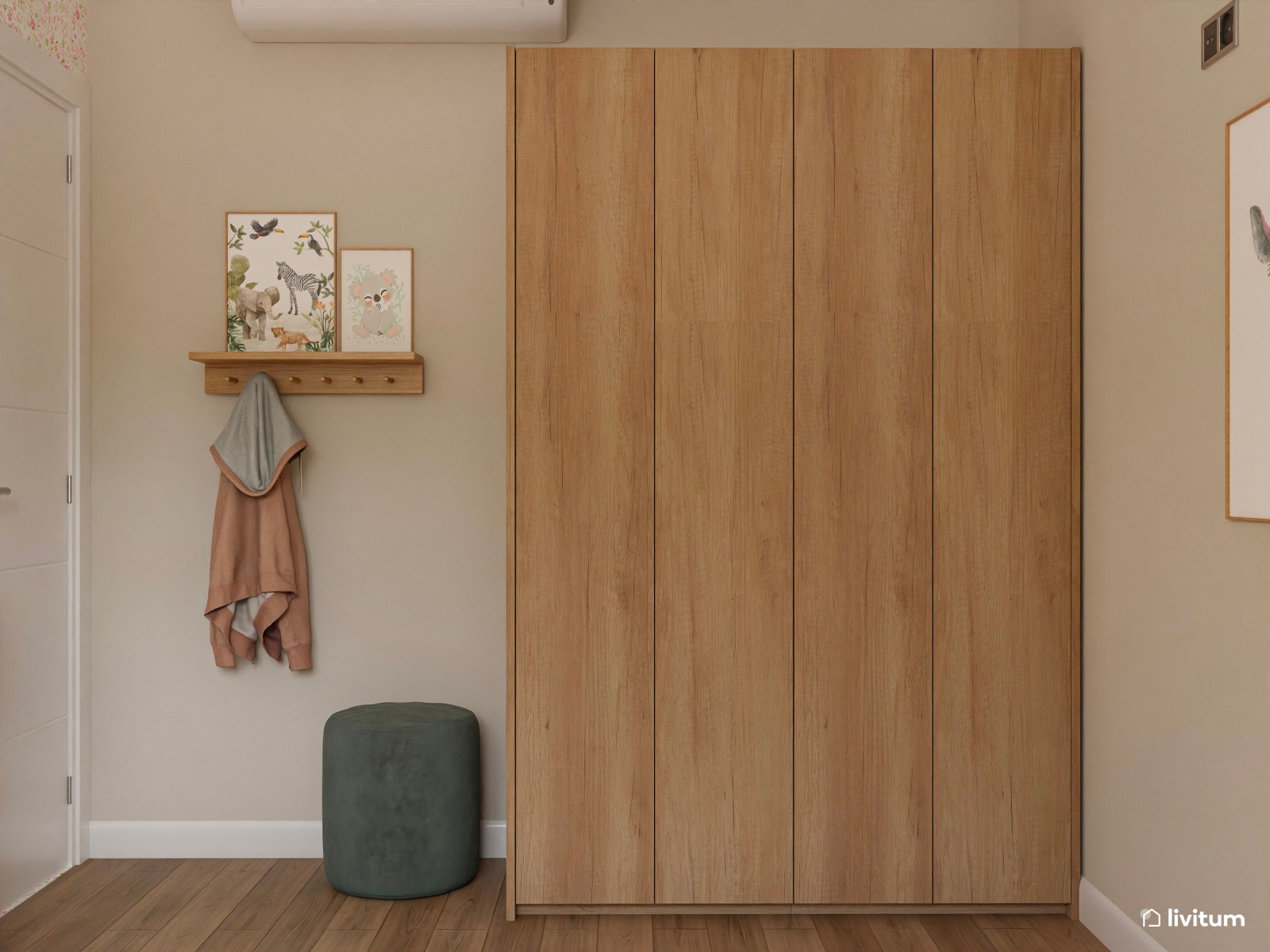 Dormitorio infantil clásico con cama nido y mecedora 