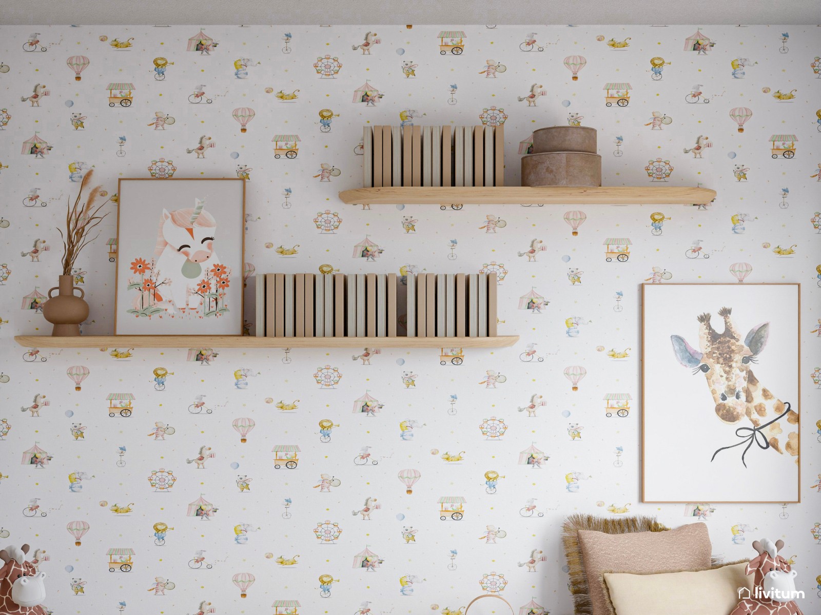 Dormitorio infantil con dos camas y mucho almacenaje