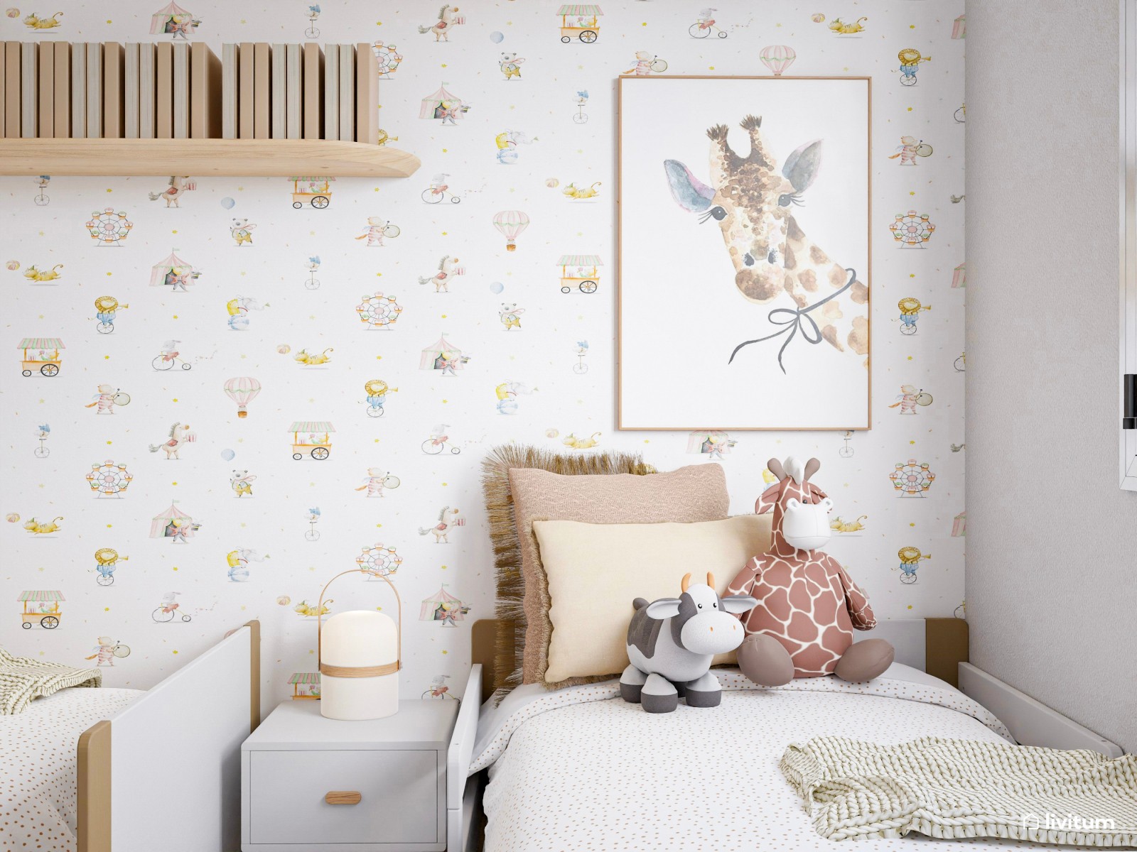 Dormitorio infantil con dos camas y mucho almacenaje