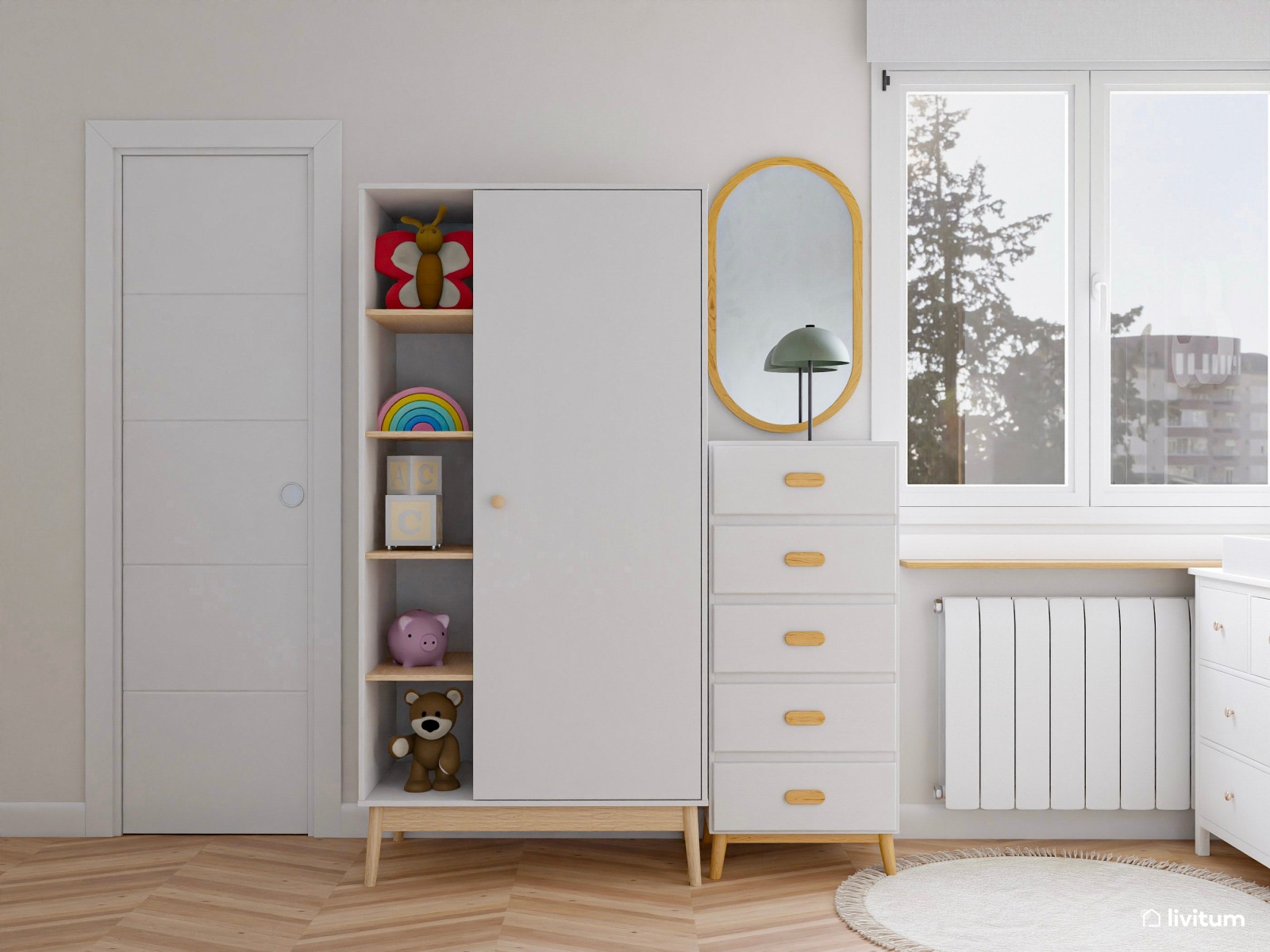 Dormitorio infantil con mucho almacenaje y zona de juegos