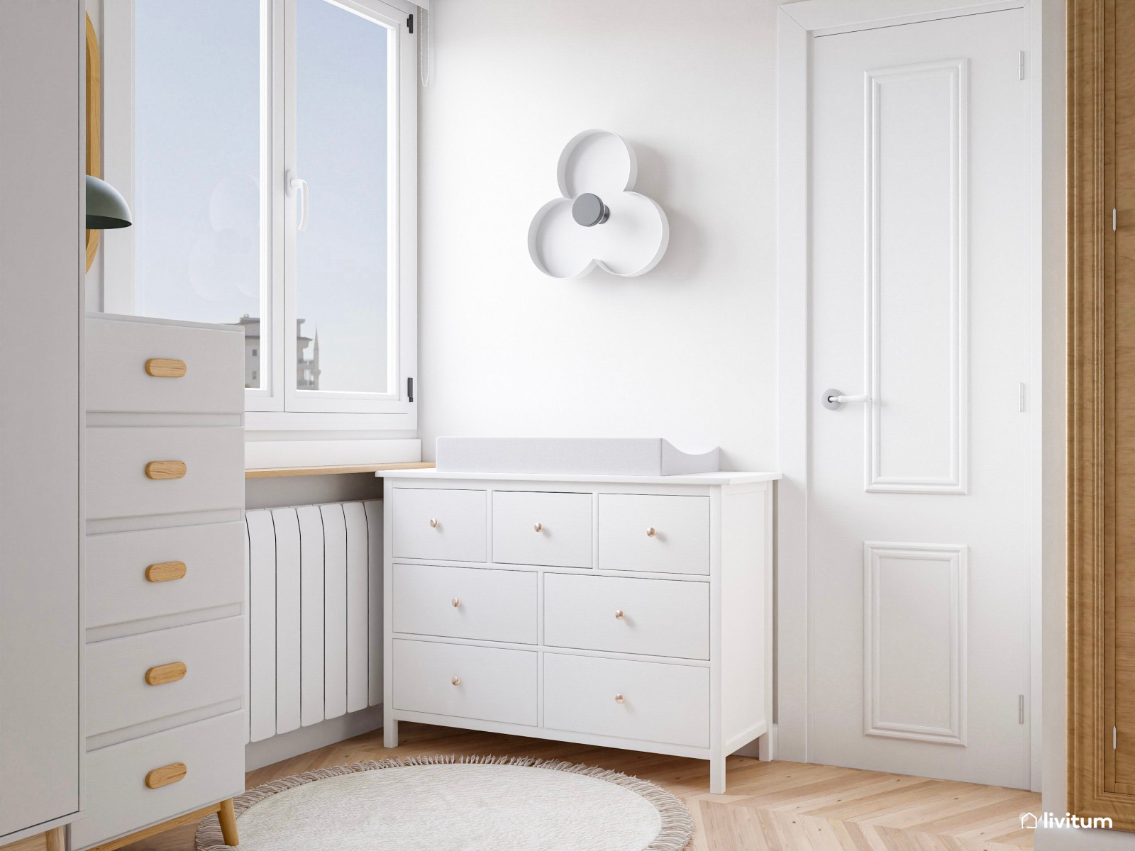 Dormitorio infantil con mucho almacenaje y zona de juegos