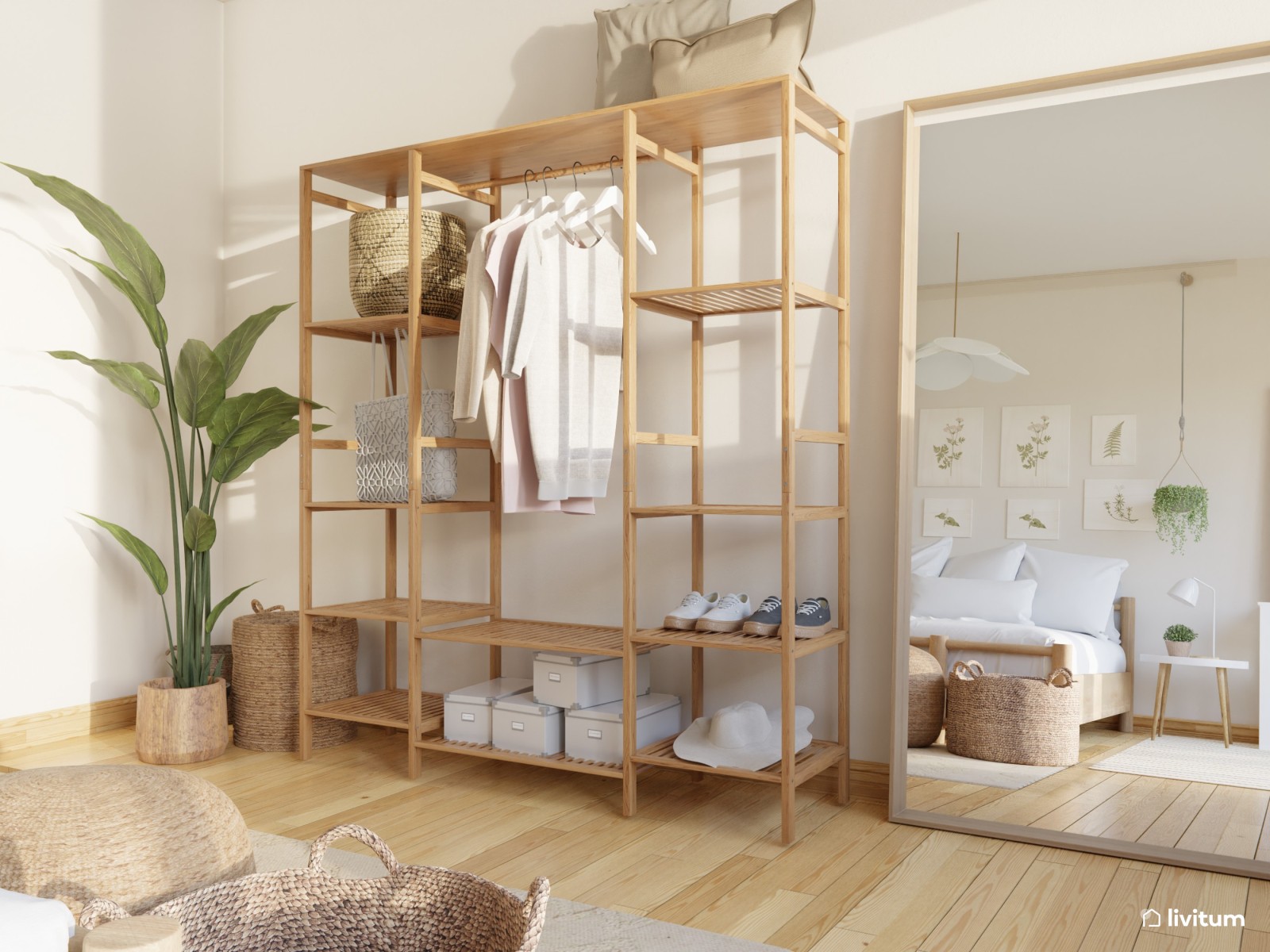 Dormitorio juvenil con vestidor abierto 