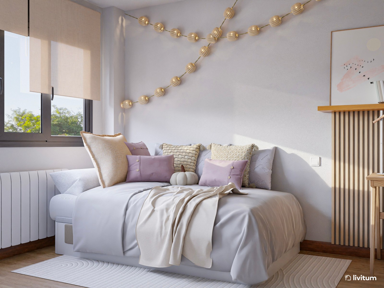 Dormitorio juvenil con zona de estudio y tocador