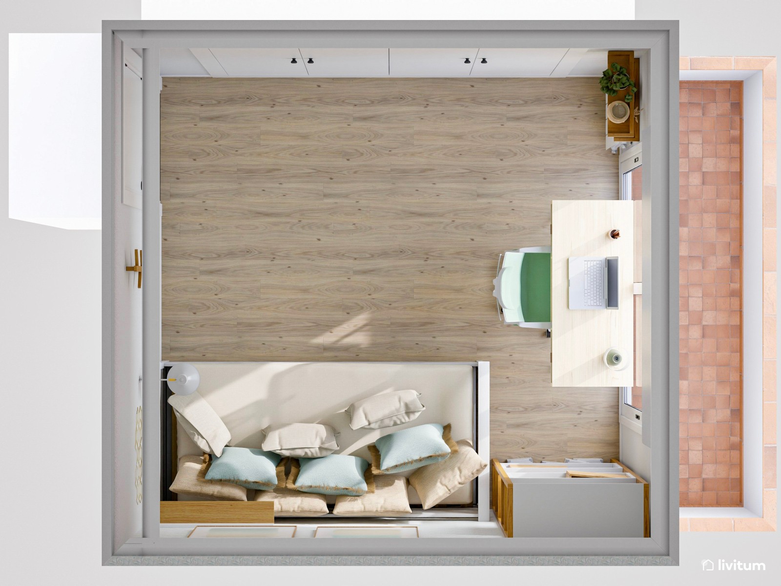 Dormitorio juvenil en blanco, turquesa y verde agua