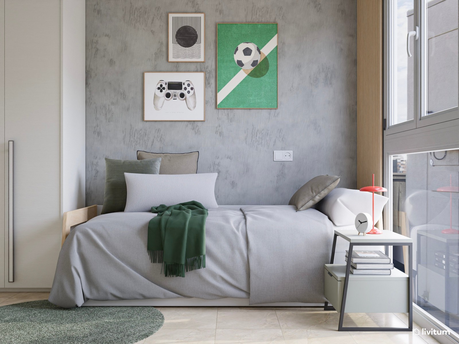  Dormitorio juvenil moderno con acentos en verde