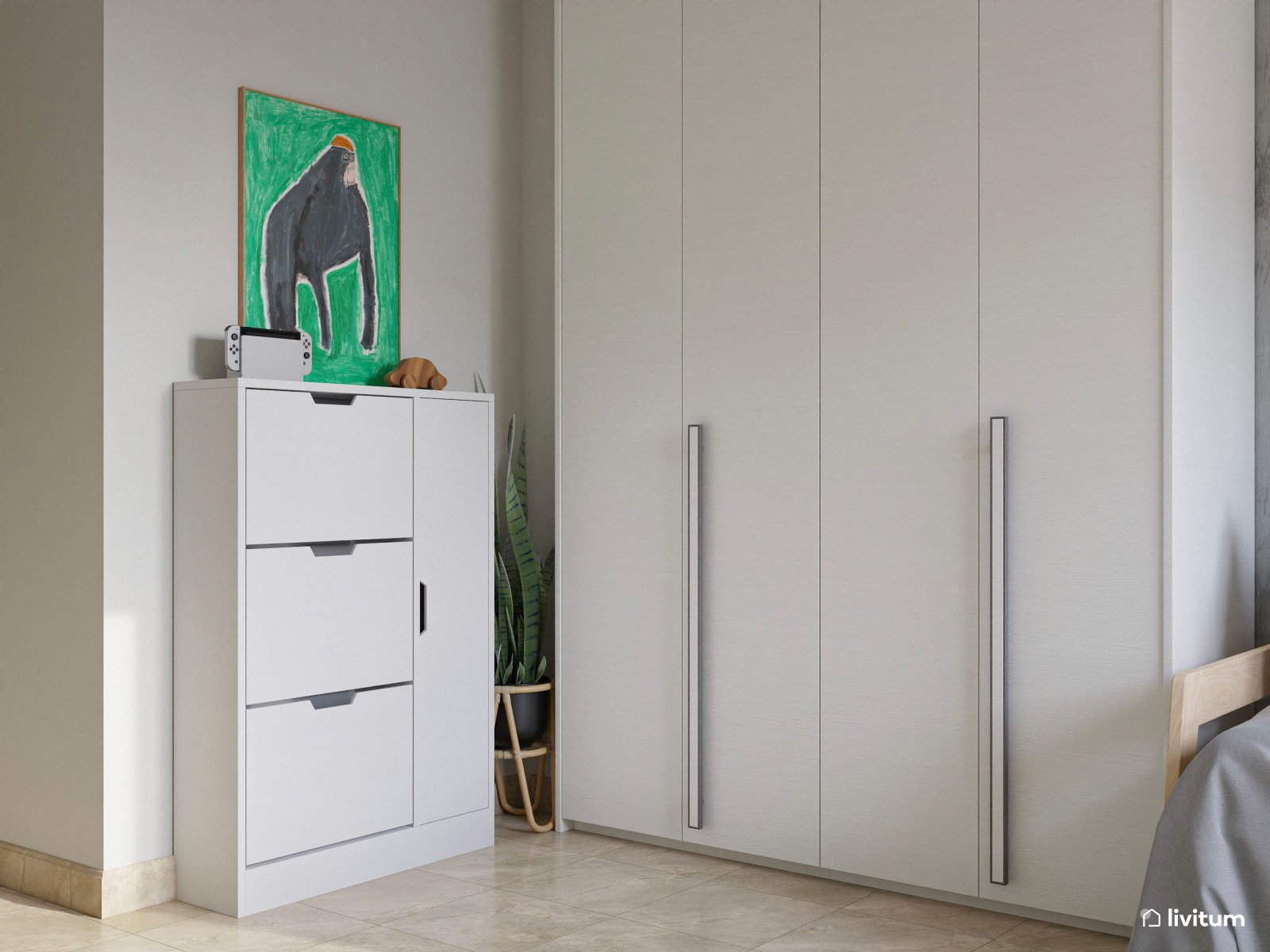  Dormitorio juvenil moderno con acentos en verde