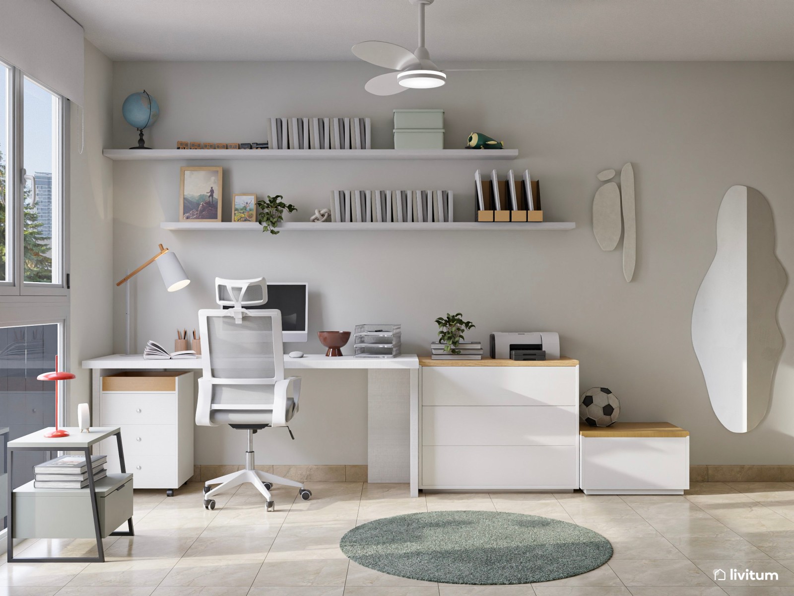  Dormitorio juvenil moderno con acentos en verde