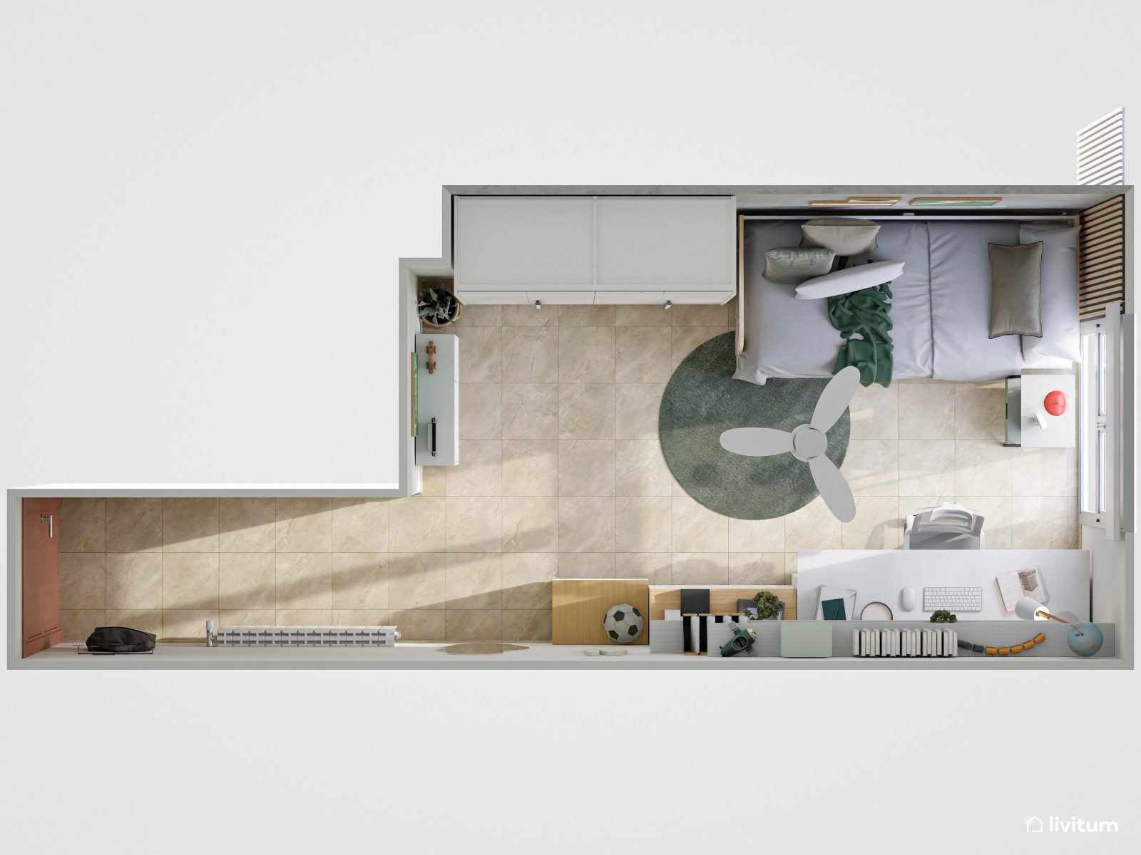  Dormitorio juvenil moderno con acentos en verde