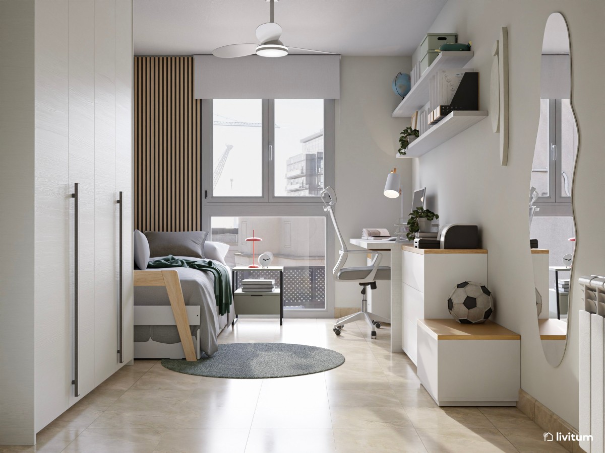 Dormitorio juvenil moderno con acentos en verde