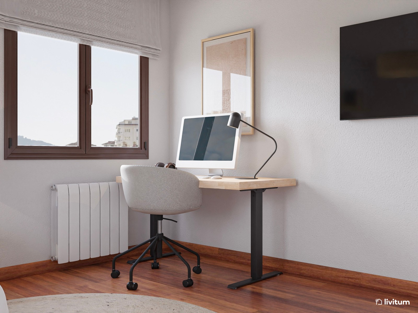Dormitorio juvenil moderno con zona de escritorio
