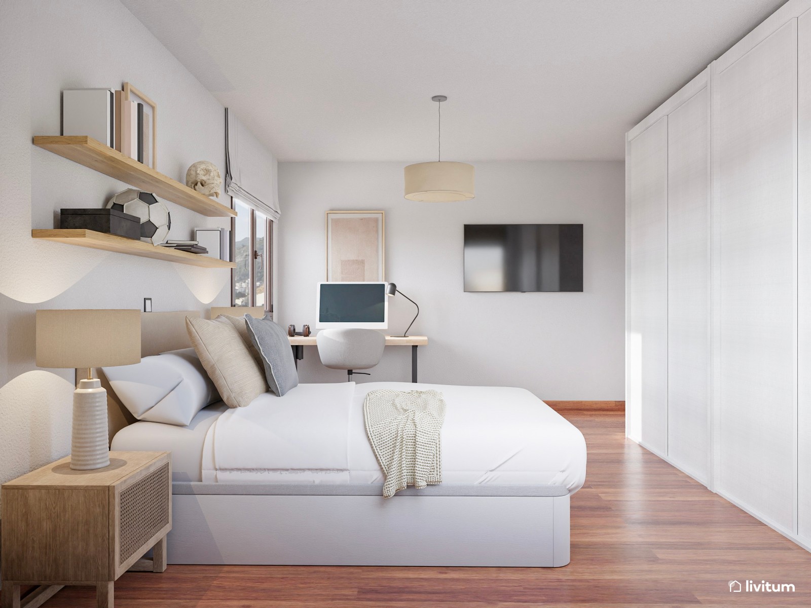 Dormitorio juvenil moderno con zona de escritorio