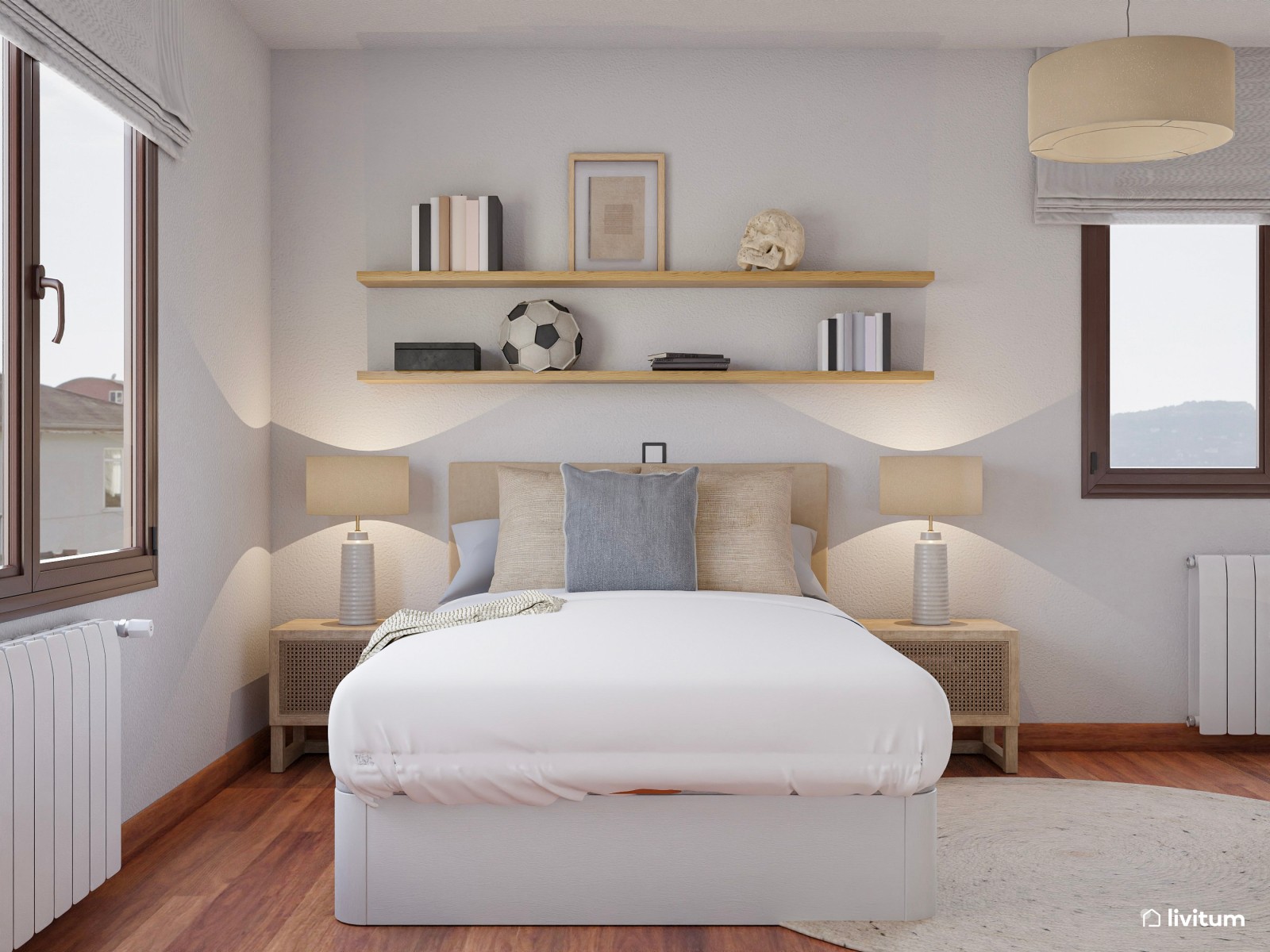 Dormitorio juvenil moderno con zona de escritorio