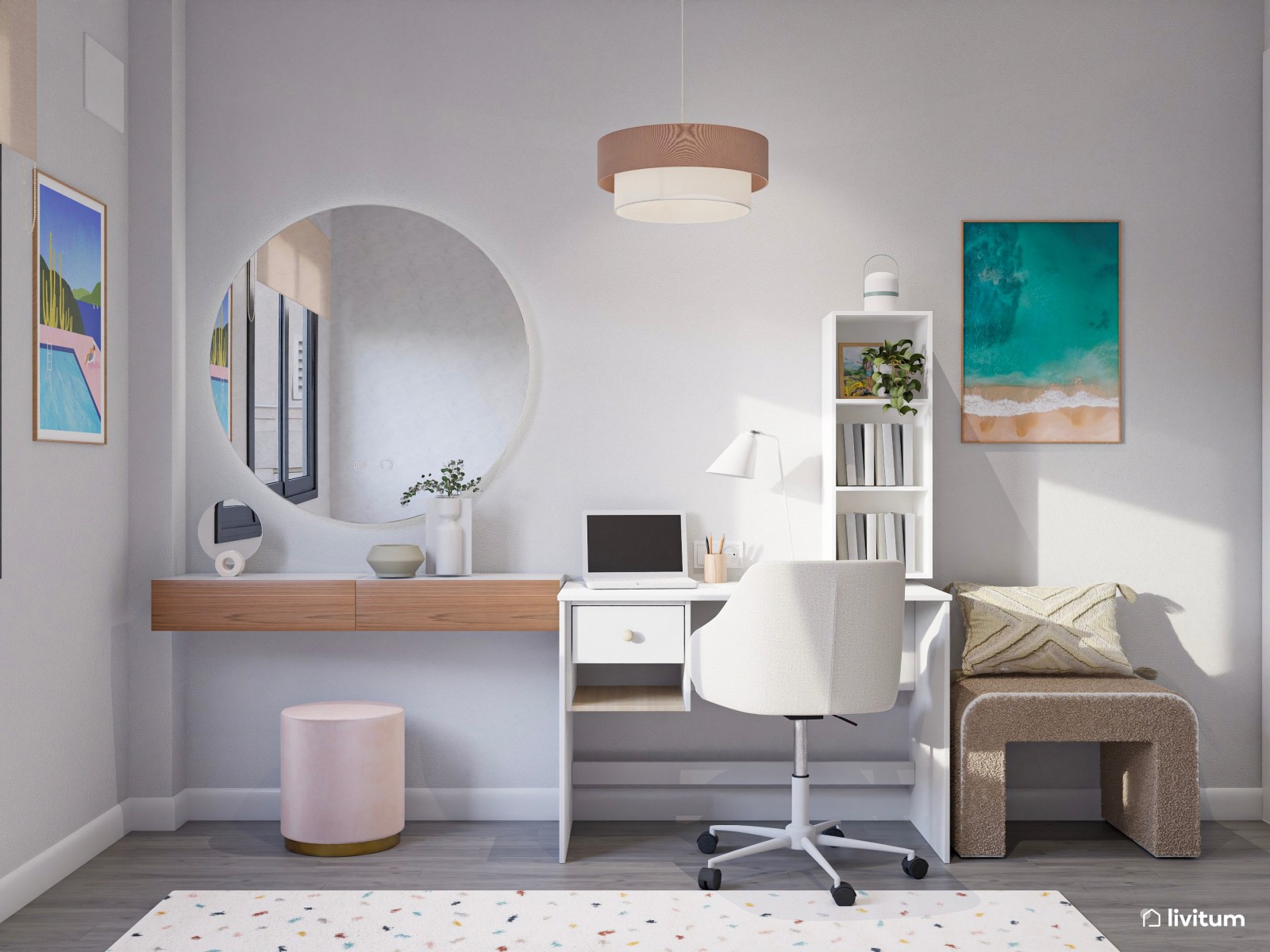  Dormitorio juvenil Total White con acentos en rosa empolvado