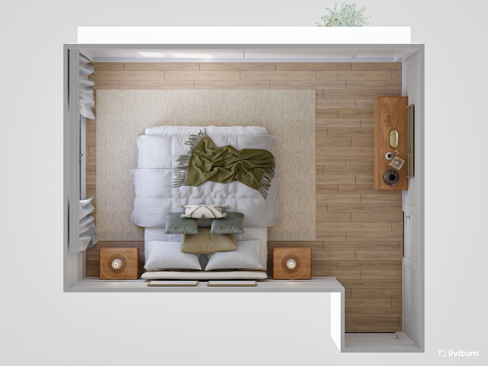 Dormitorio matrimonial con decoración suave y elegante