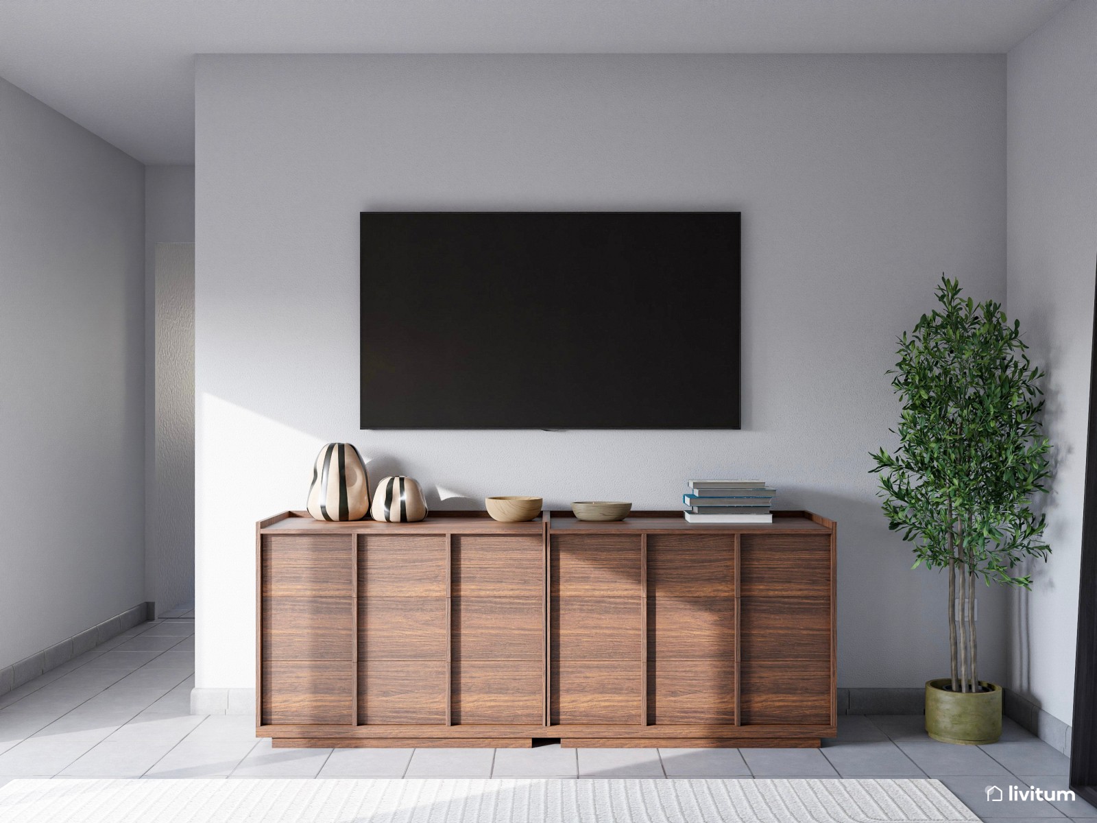 Dormitorio matrimonial elegante con texturas y madera oscura