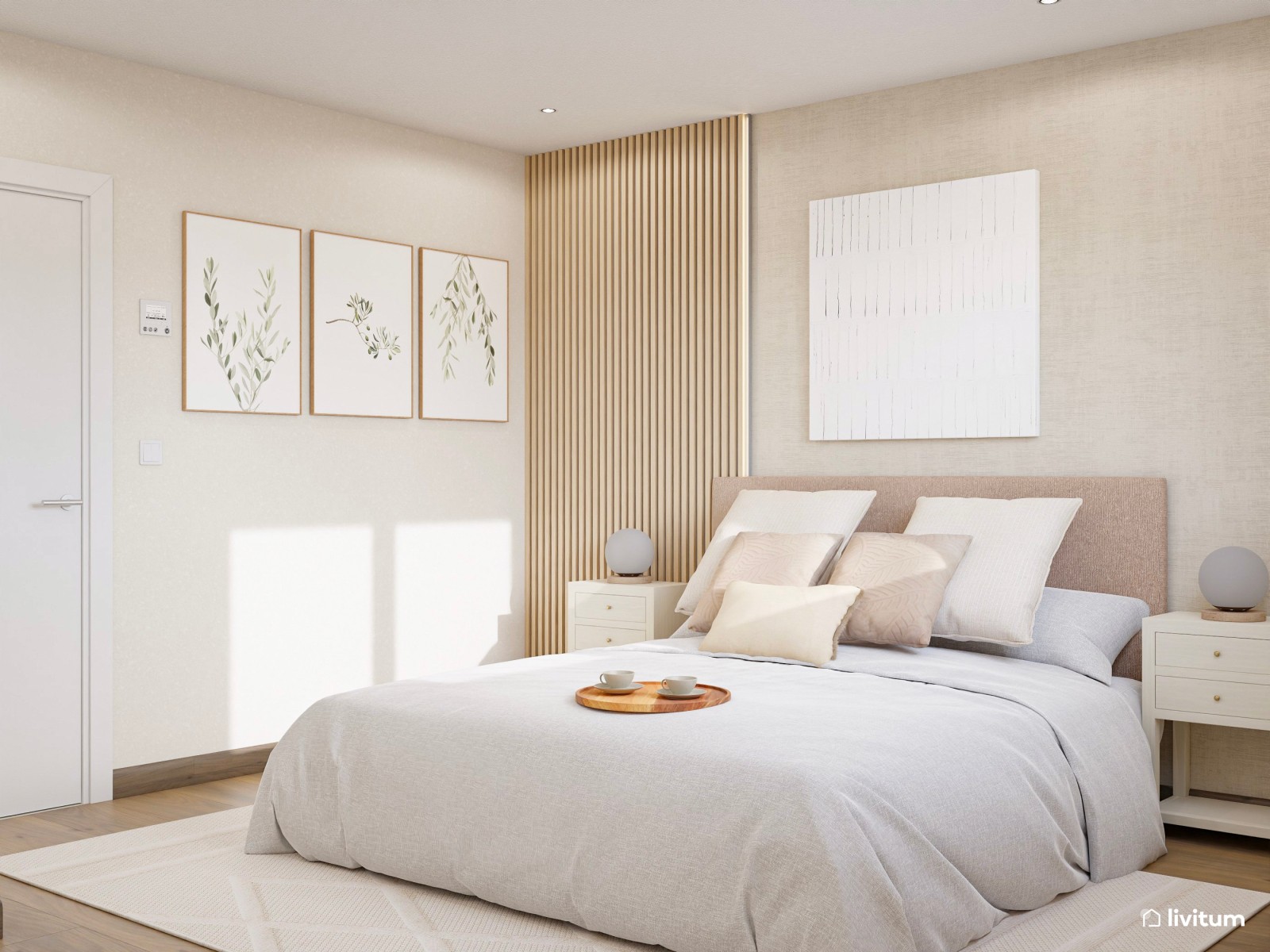 Dormitorio minimalista en tonos suaves diseñado en escala baja