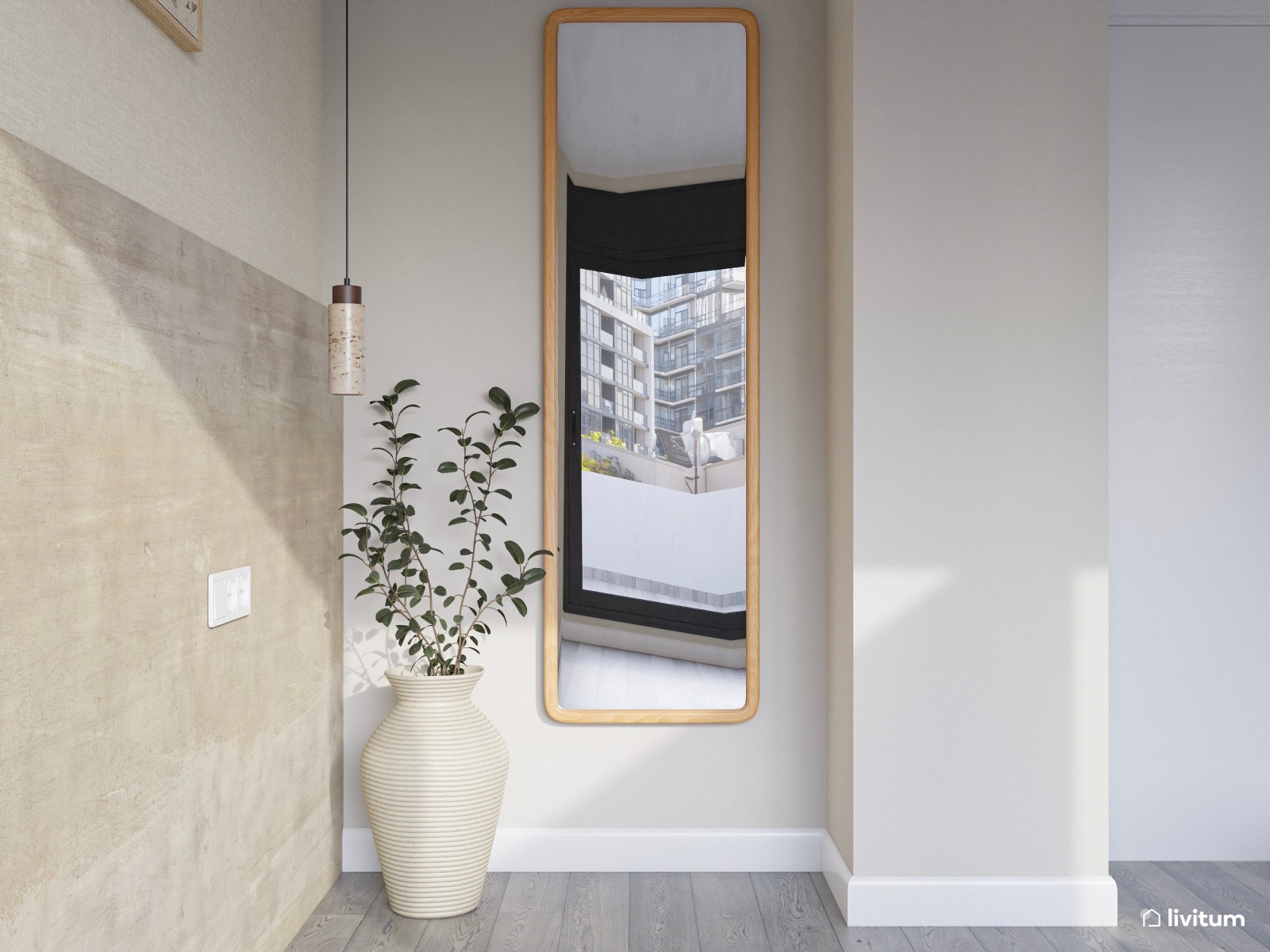 Dormitorio minimalista rústico en tonos suaves y fibras naturales