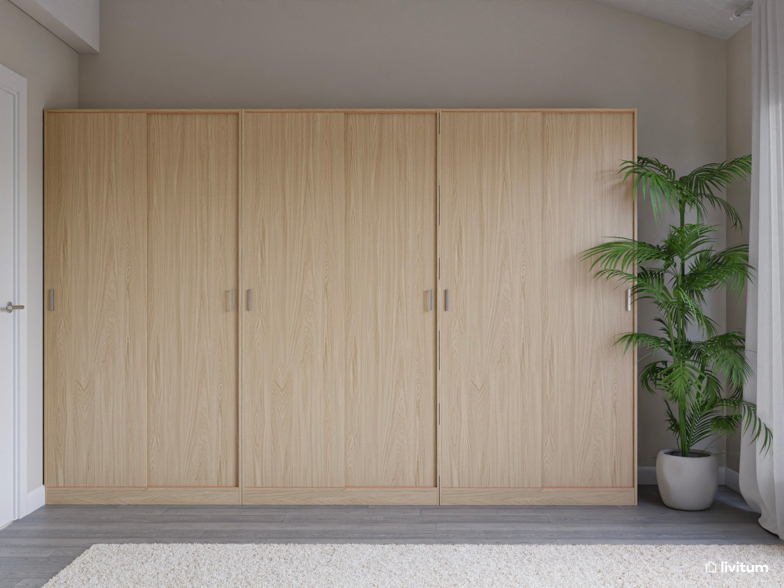 Dormitorio minimalista rústico en tonos suaves y fibras naturales