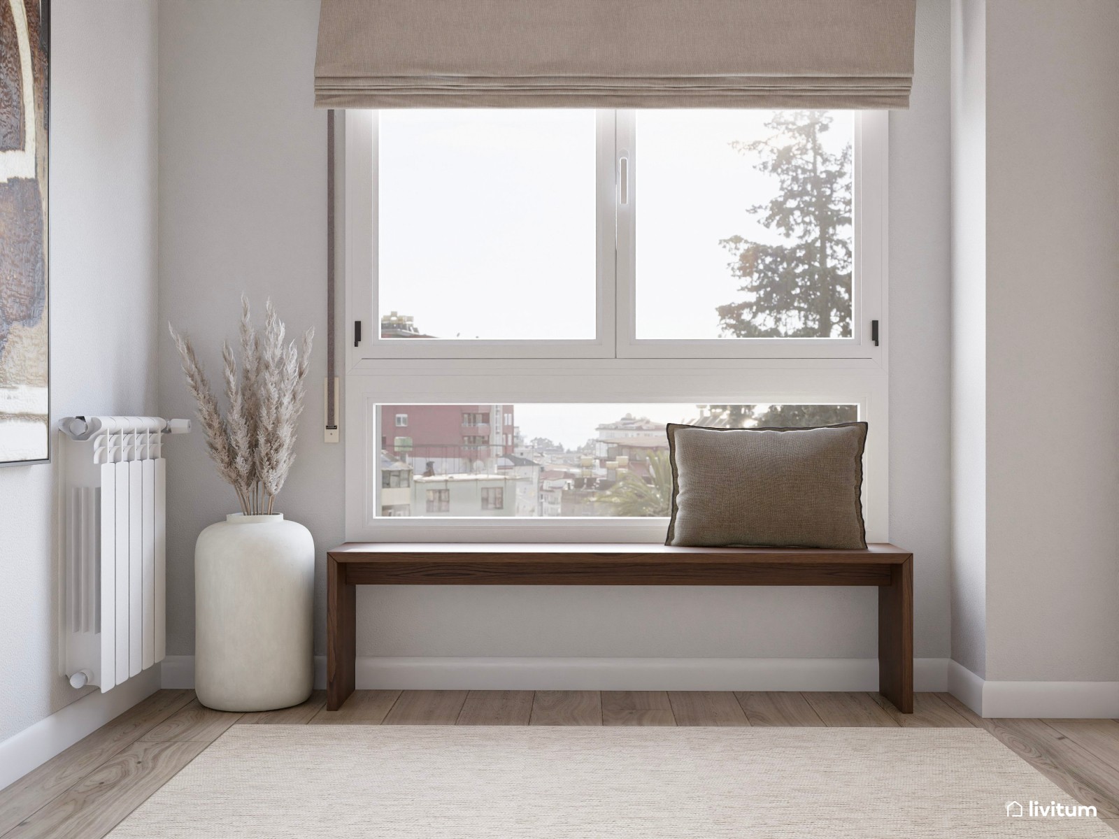 Dormitorio moderno con muebles de madera oscura y detalles en negro