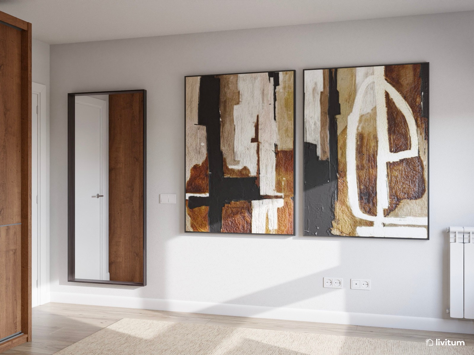 Dormitorio moderno con muebles de madera oscura y detalles en negro