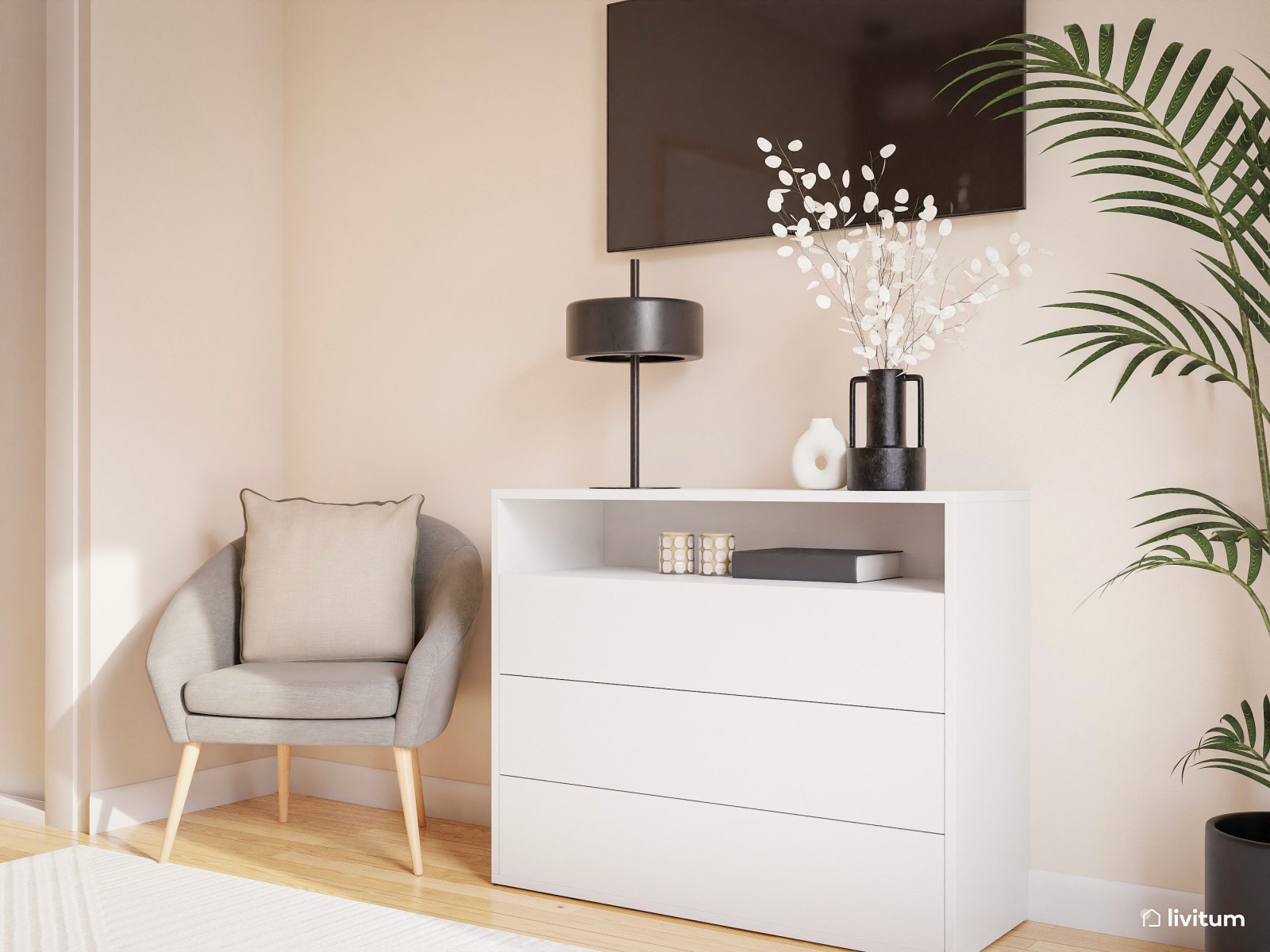 Dormitorio moderno con revestimiento de madera