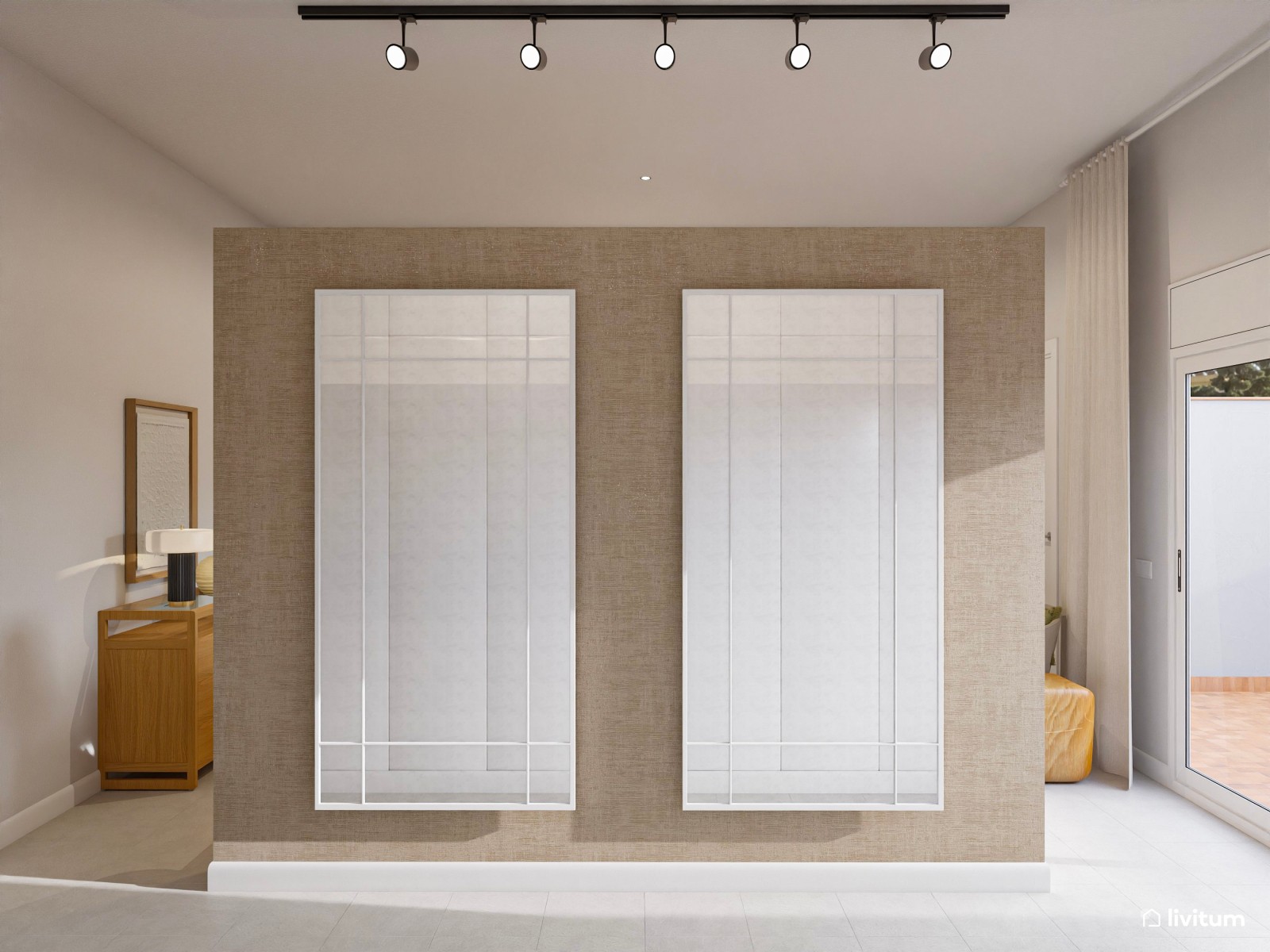 Dormitorio moderno de inspiración natural con vestidor integrado