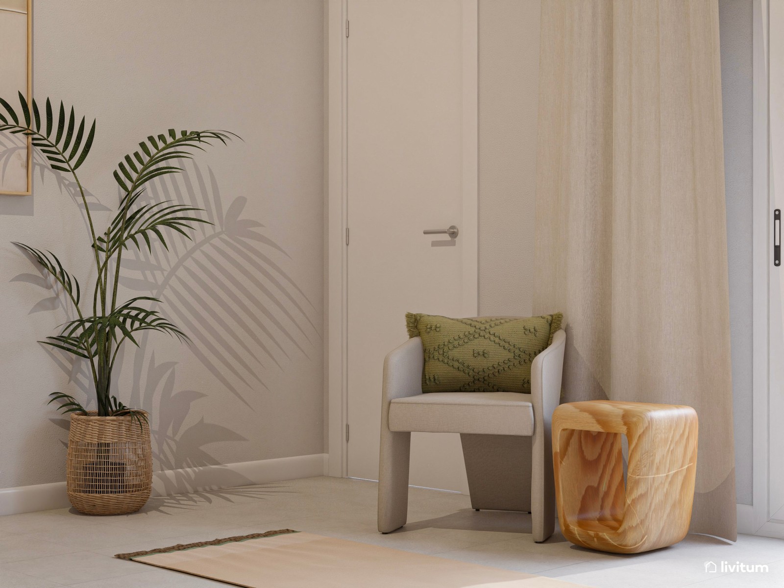 Dormitorio moderno de inspiración natural con vestidor integrado