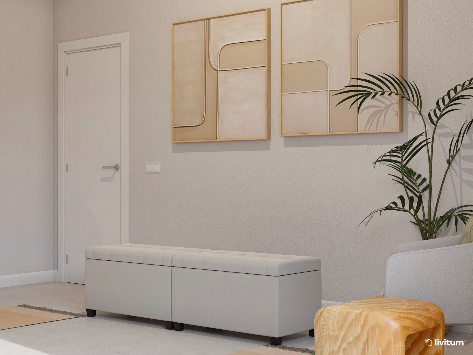 Dormitorio moderno de inspiración natural con vestidor integrado