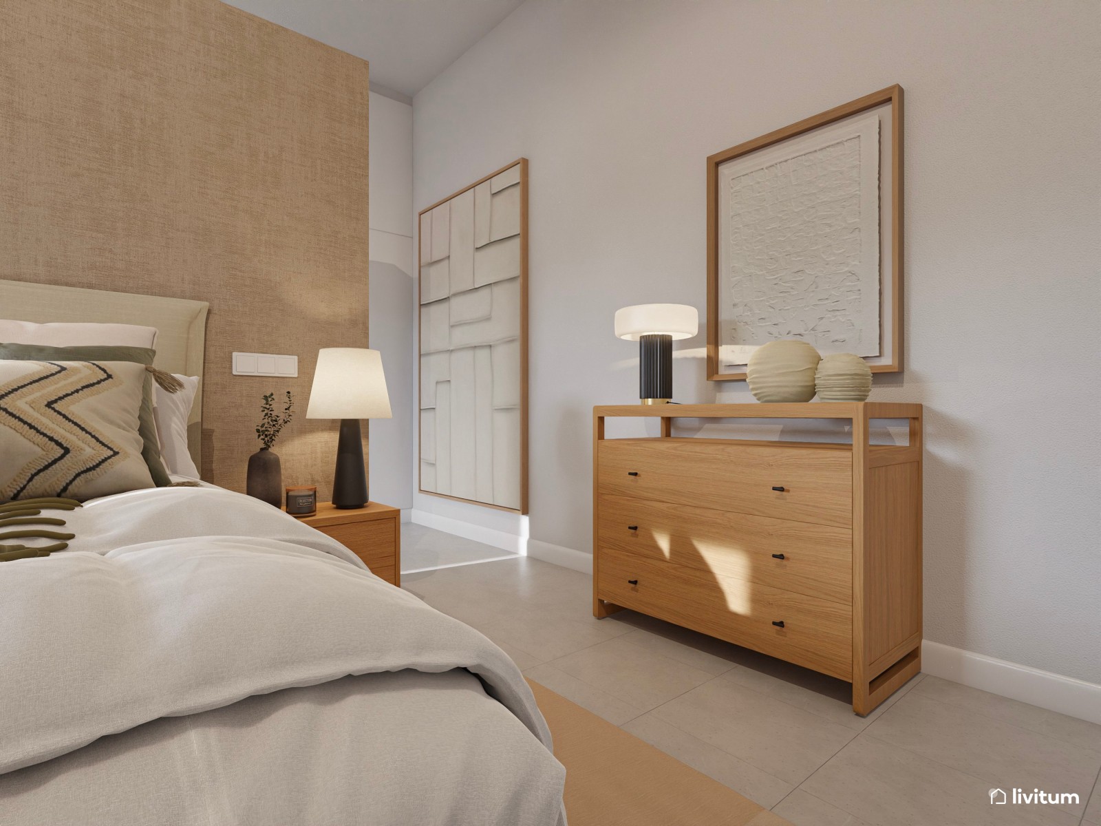 Dormitorio moderno de inspiración natural con vestidor integrado