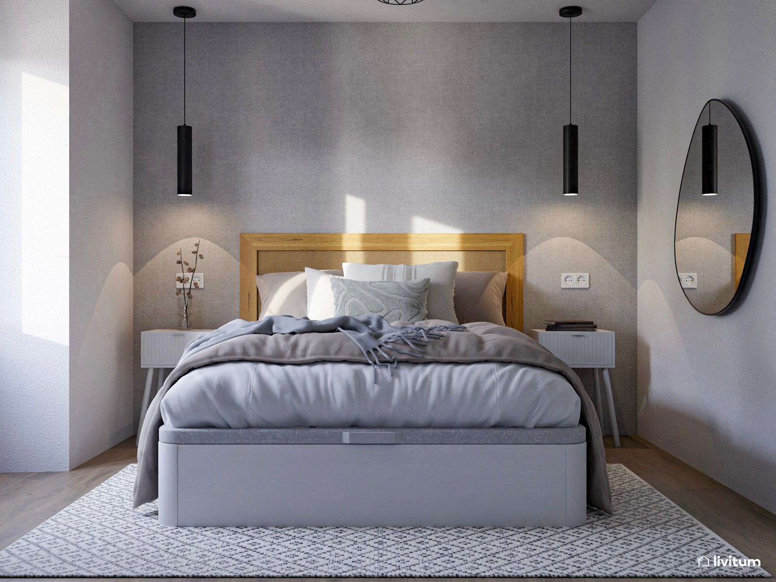 Dormitorio moderno decorado en una elegante gama de grises