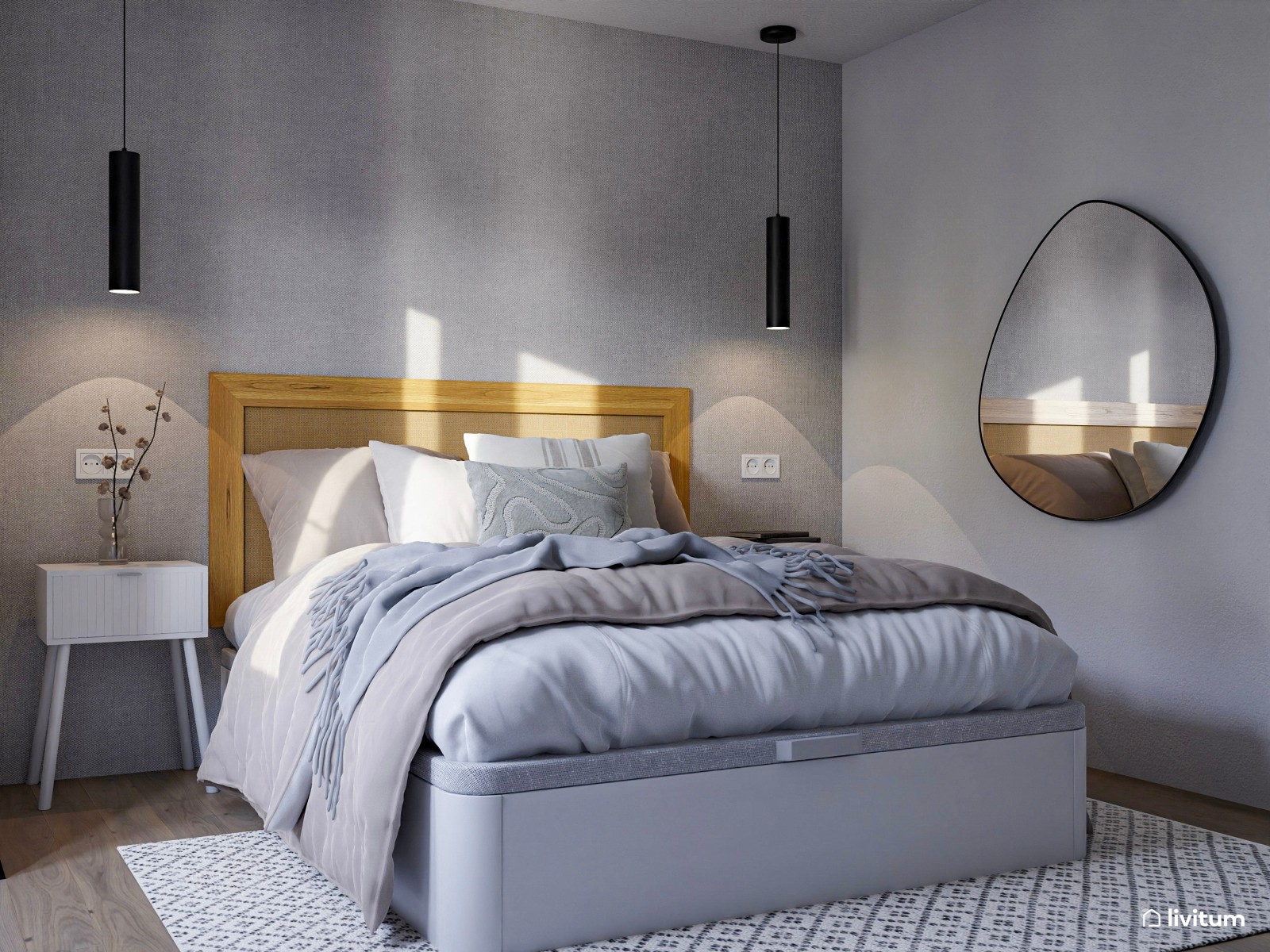 Dormitorio moderno decorado en una elegante gama de grises