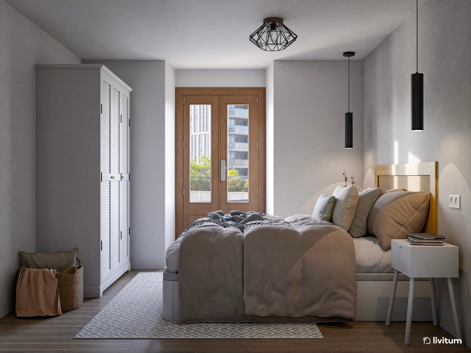 Dormitorio moderno decorado en una elegante gama de grises