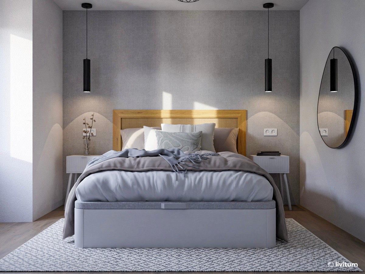 Dormitorio moderno decorado en una elegante gama de grises