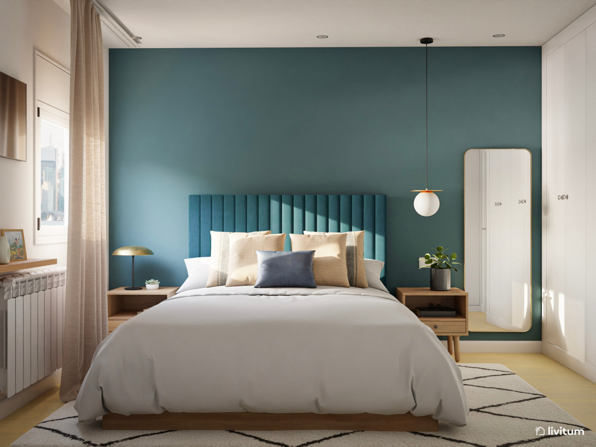 Dormitorio moderno en azul petróleo