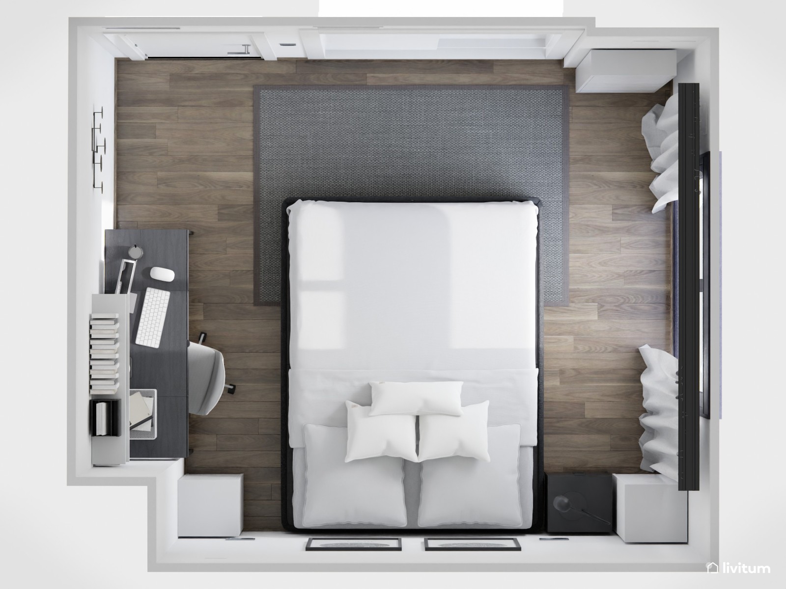 Dormitorio moderno en blanco y negro