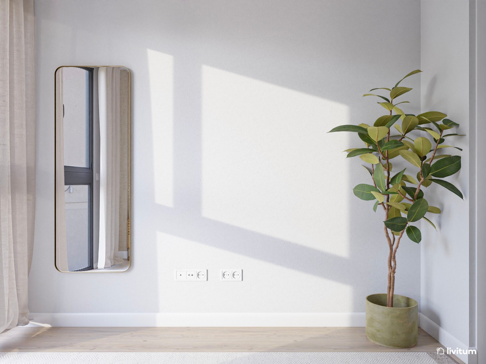 Dormitorio moderno en tonos tierra con detalles en verde