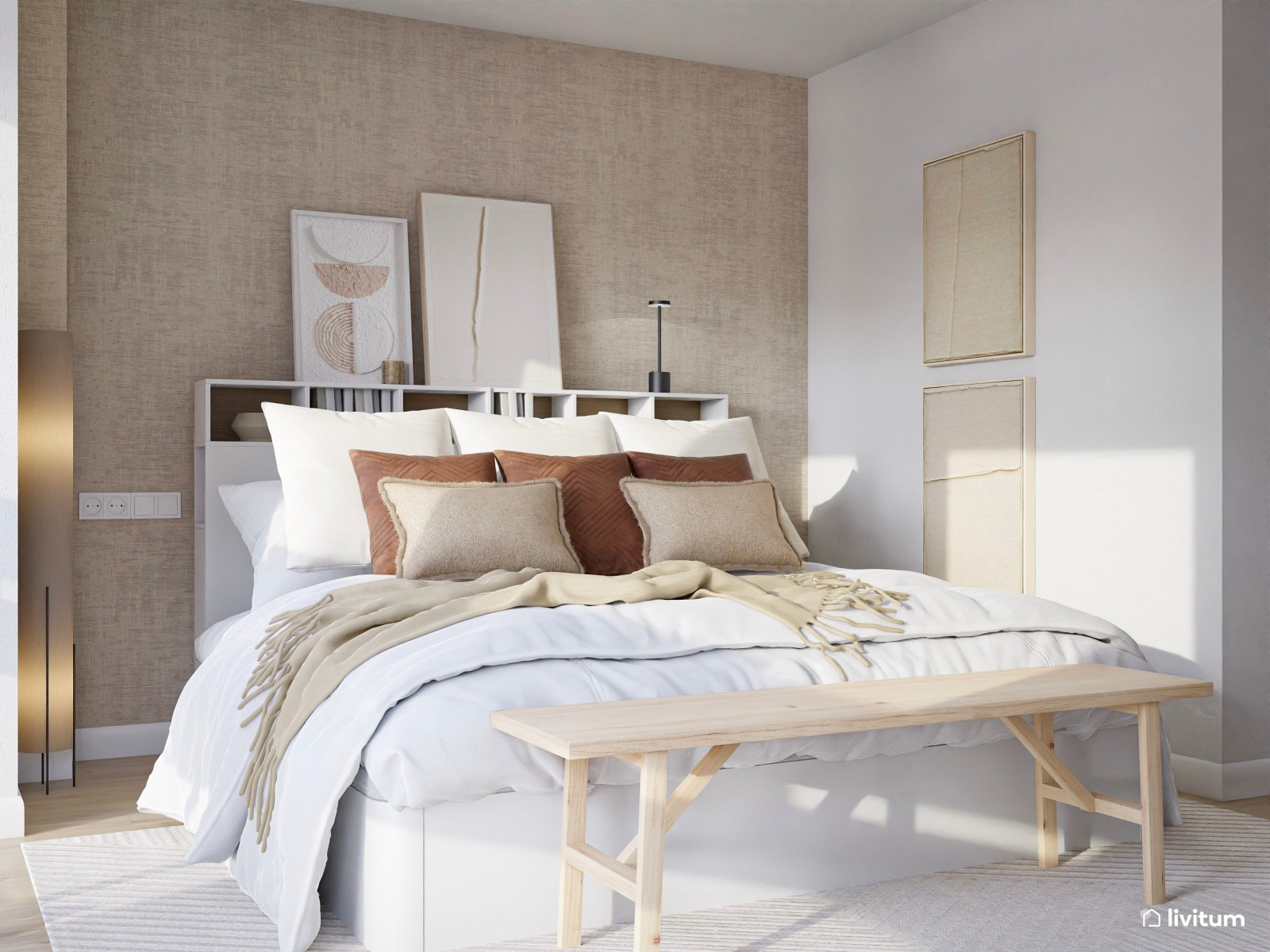 Dormitorio moderno optimizado con despacho doble y vistas