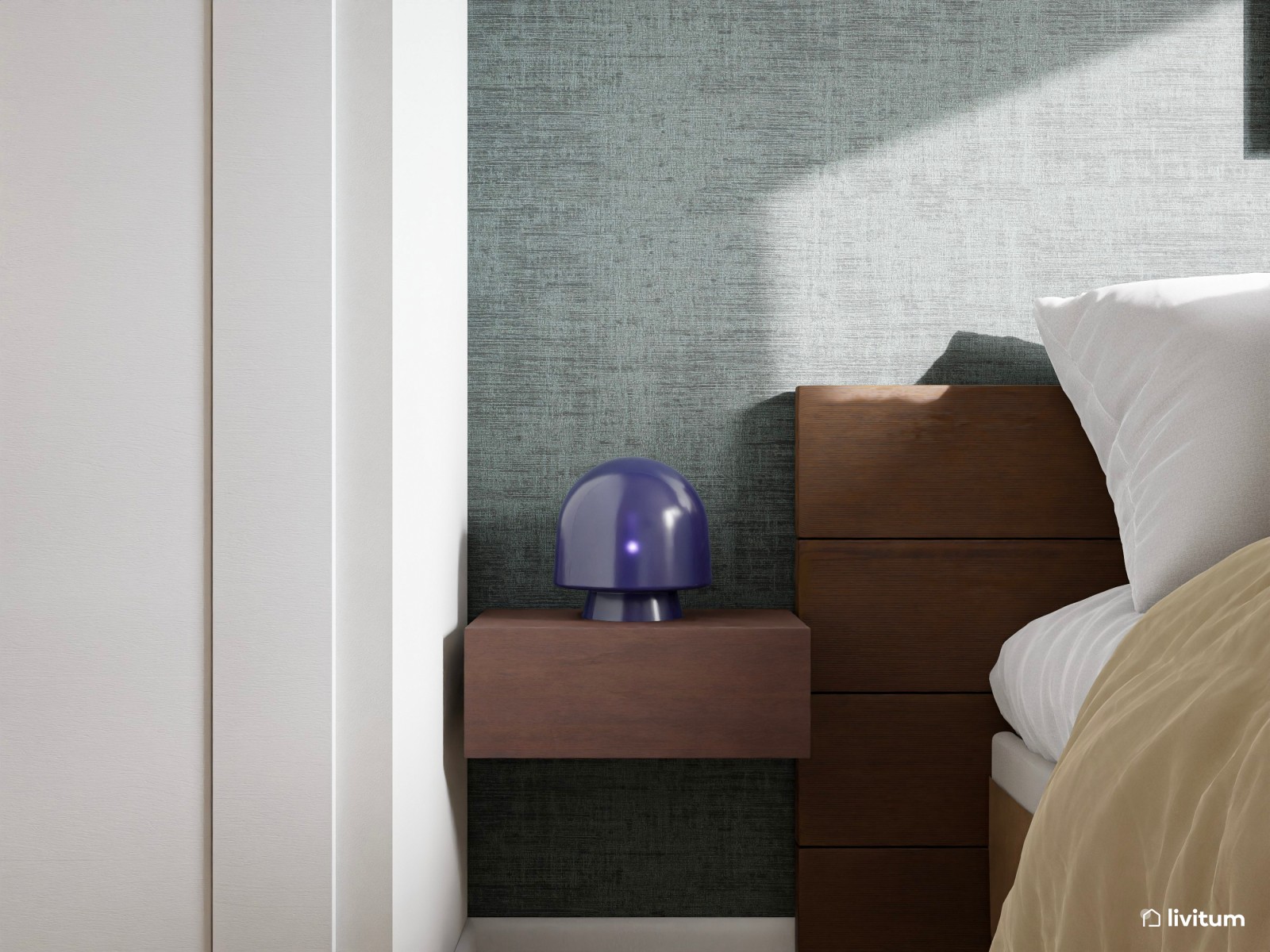 Dormitorio moderno y ecléctico en tonos azules y detalles singulares