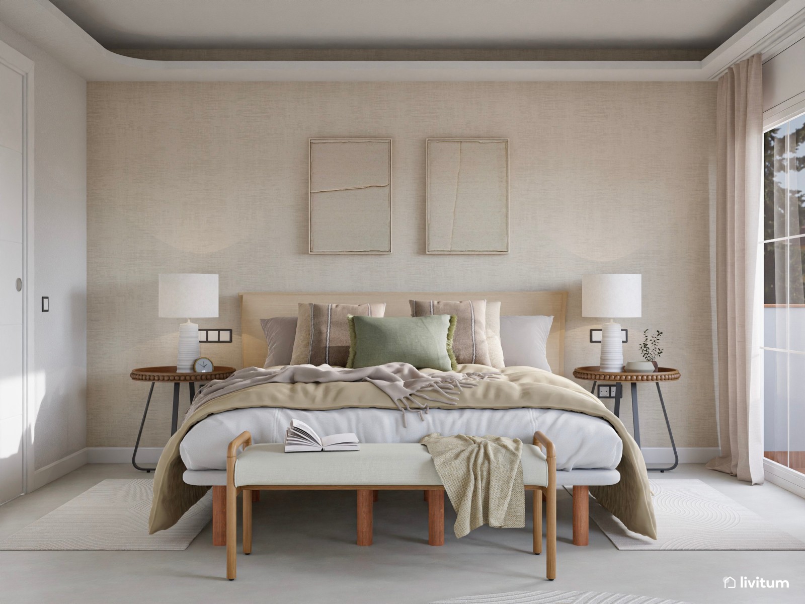Dormitorio moderno y elegante con sala de estar 