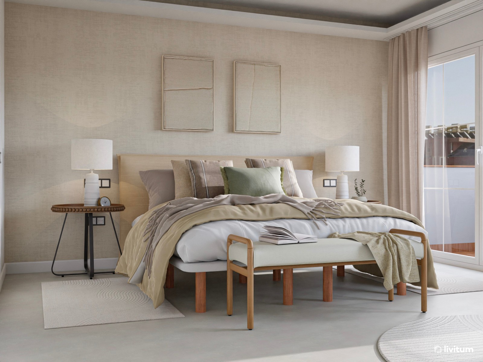 Dormitorio moderno y elegante con sala de estar 