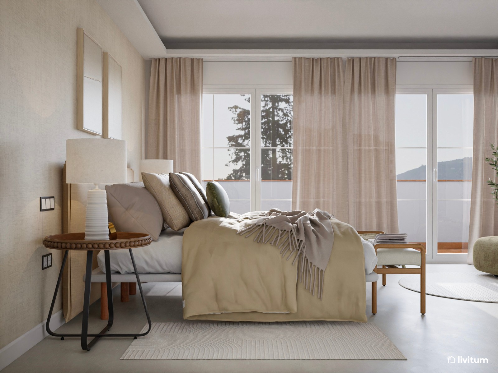 Dormitorio moderno y elegante con sala de estar 