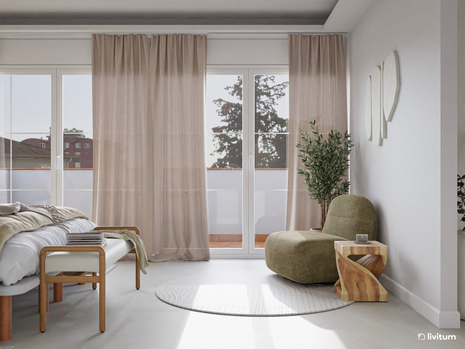Dormitorio moderno y elegante con sala de estar 