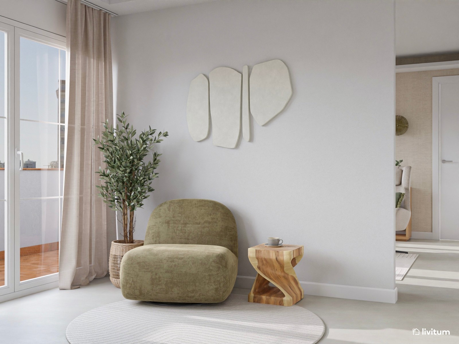 Dormitorio moderno y elegante con sala de estar 