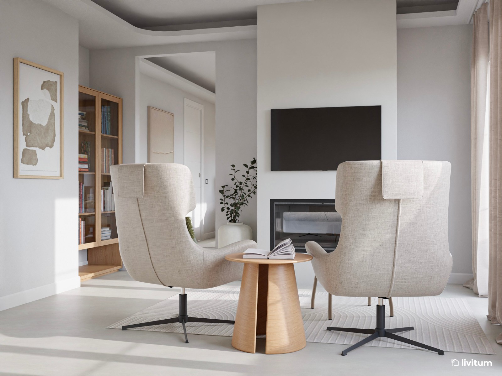 Dormitorio moderno y elegante con sala de estar 