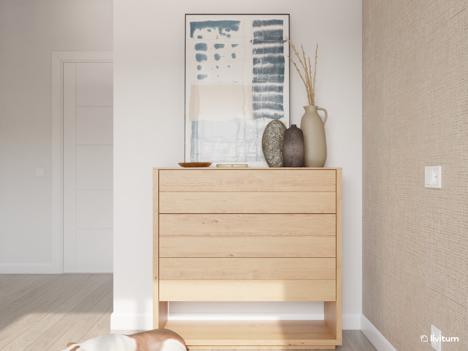 Dormitorio moderno y minimalista con lámparas colgantes 