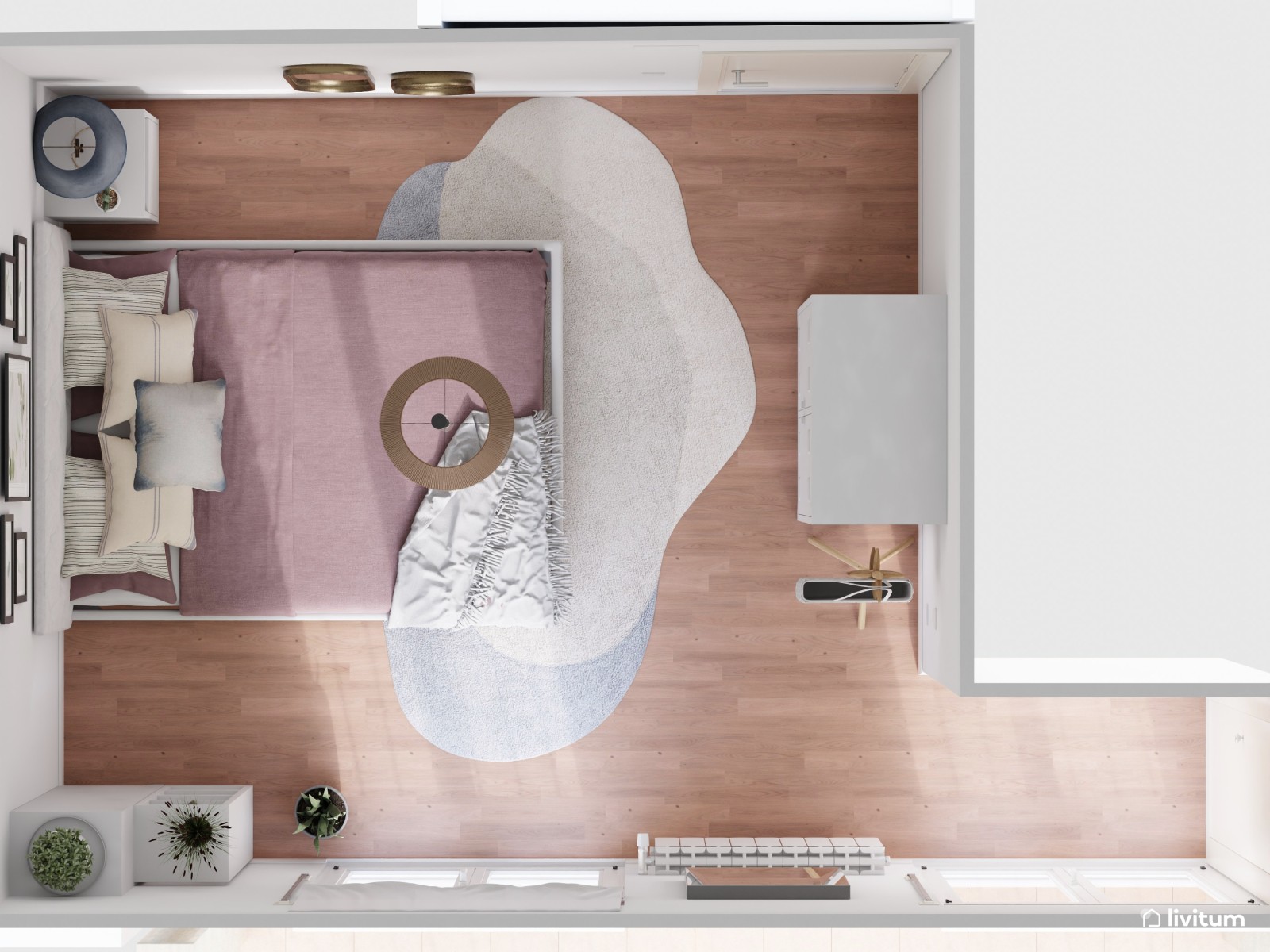 Dormitorio moderno y vintage en blanco 
