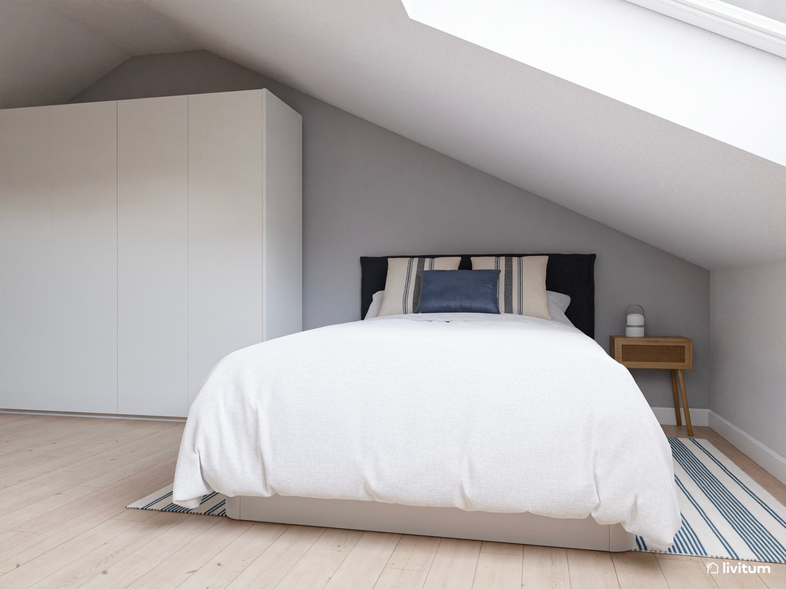 Dormitorio nórdico abuhardillado con zona de trabajo