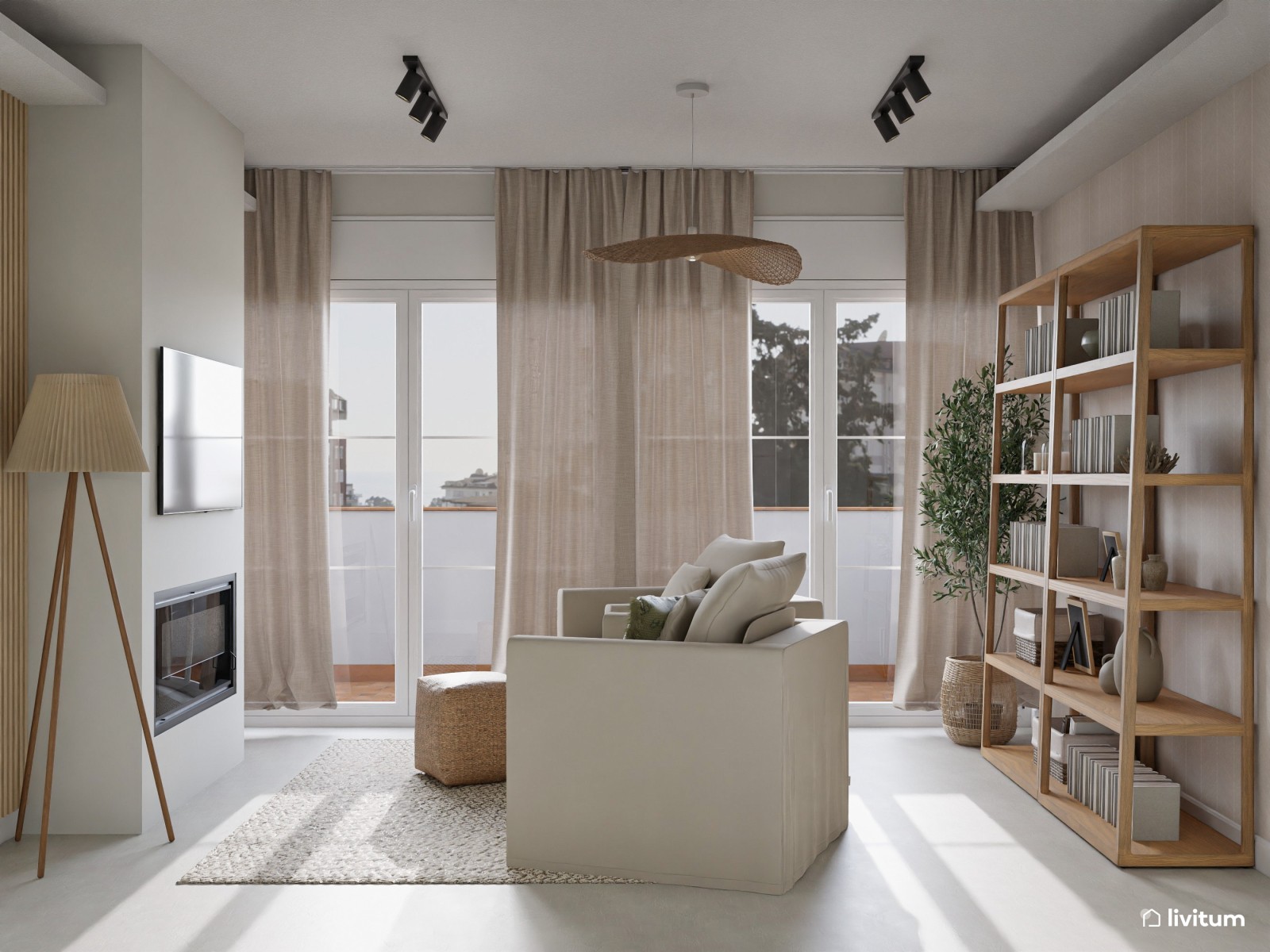 Dormitorio nórdico con toques boho diseñado en tonos tierra