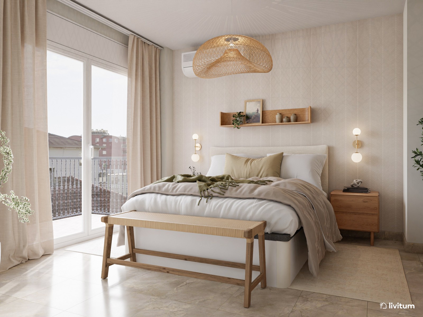 Dormitorio nórdico de toques rústicos con iluminación diseñada al detalle