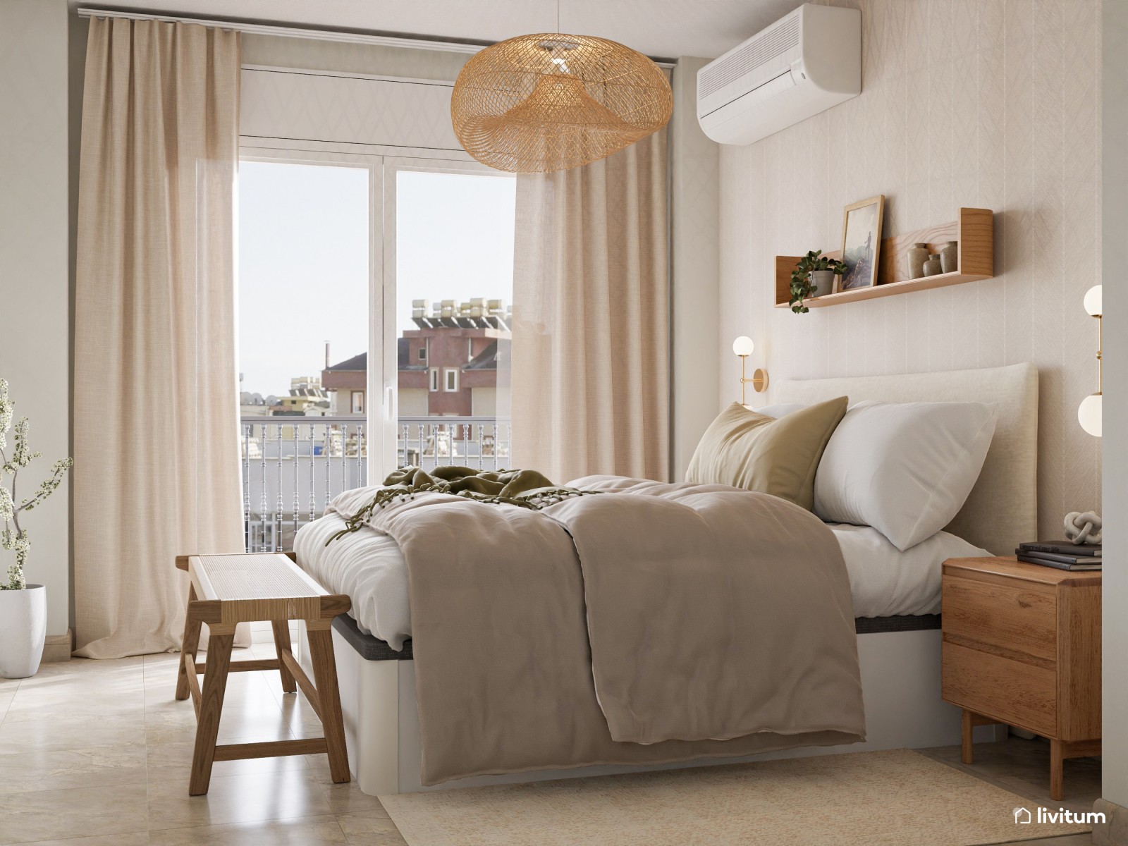 Dormitorio nórdico de toques rústicos con iluminación diseñada al detalle